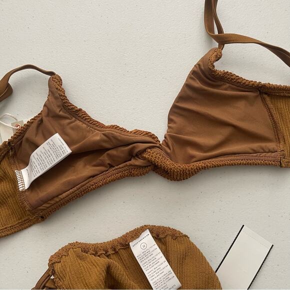 NWT Good American Crinkle Bronze Tiny Ties & Twist Swim bathings Suit Bikini - Picture 5 of 6